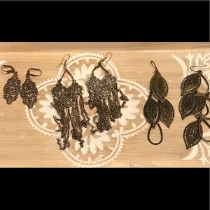 Set of 3 dark gold toned earrings